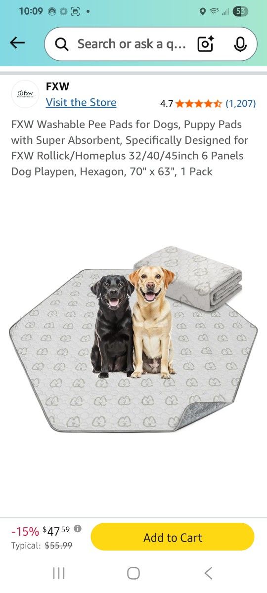 Octagon Heavy duty Pee Pad . Completely Washable 5ft Wide