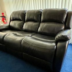 Leather Couch 2 Recliners Head Adjust