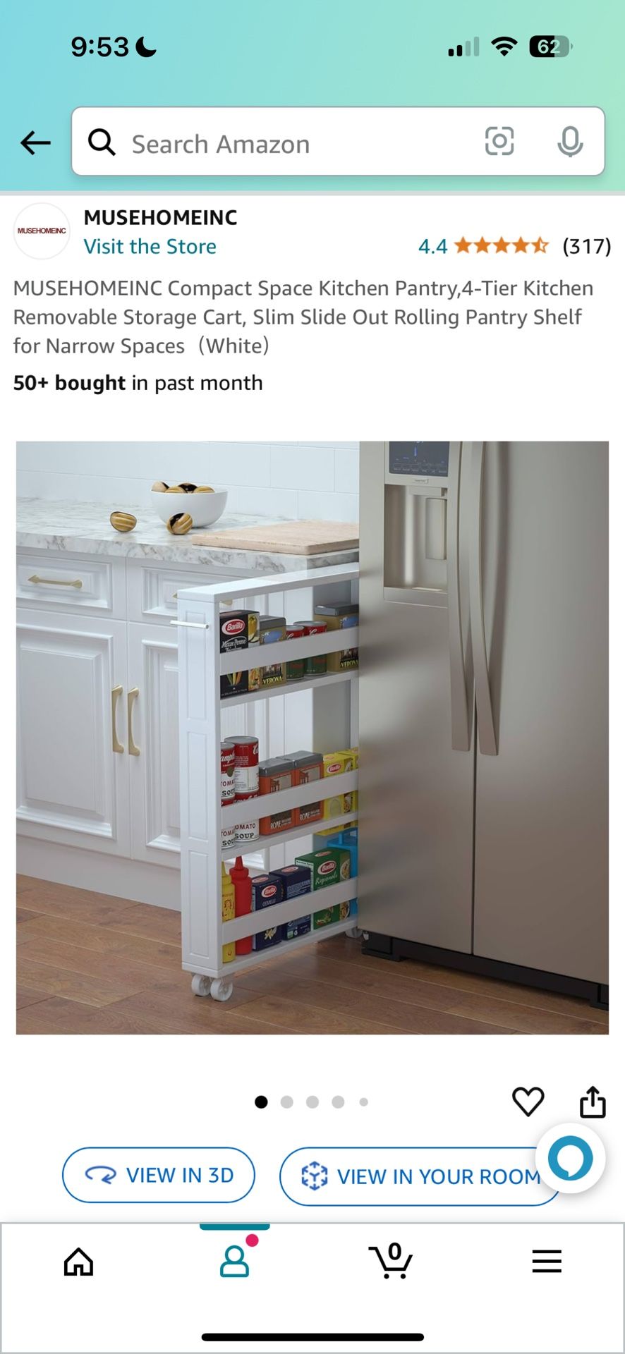 Full shelf between cabinets