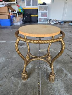 Gold Rope Tassel Side Table with Cork Top