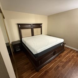 King Bed Frame, Nightstand, And Tempur-pedic Mattress Set