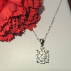 White Sapphire And 22" Sterling Silver Cluster Pendant  Mother's DAY!