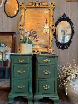 Gorgeous Green & Gold Matching Nightstands