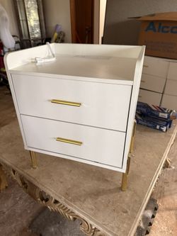 Mesa De Noche Blanca Y Dorado 