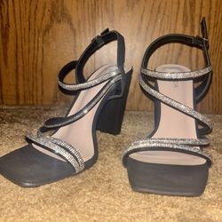 BLACK RHINESTONE SHINY HEELS 