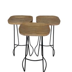 Set of 3 Modern Wood and Metal Stools 