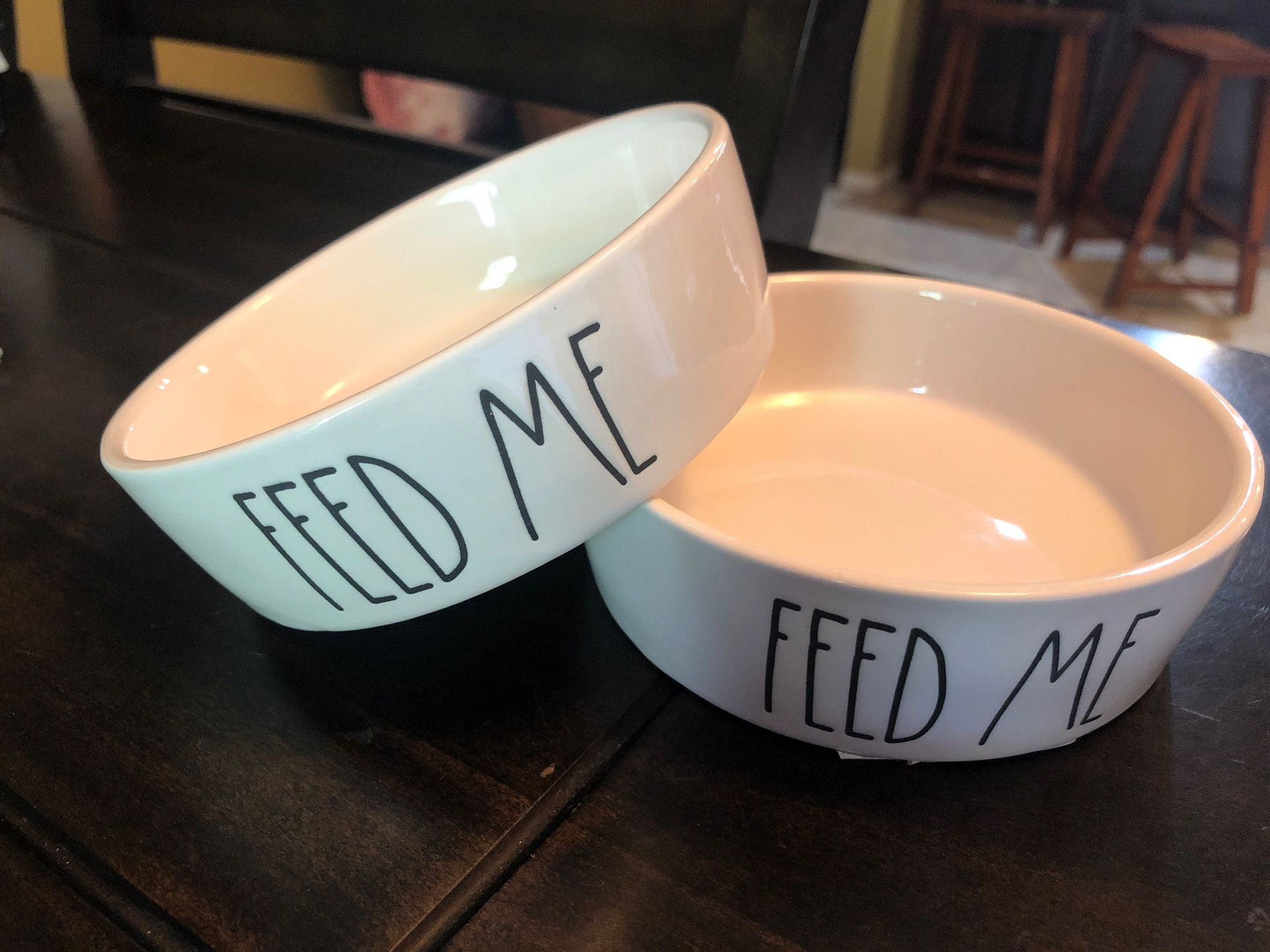 Rae Dunn 5” pet bowls FEED ME