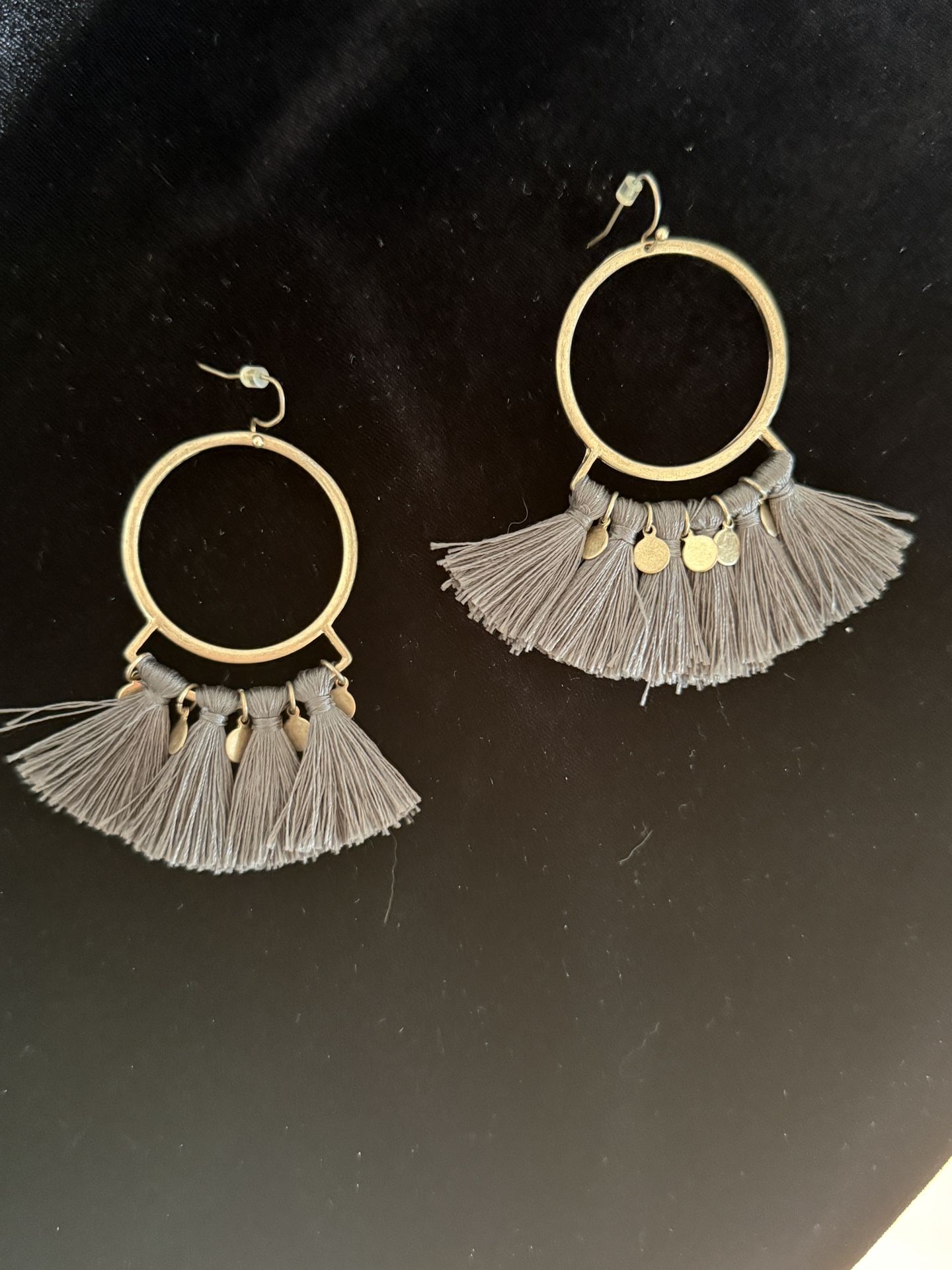 Boho Tassel Earrings in Gray and Gold