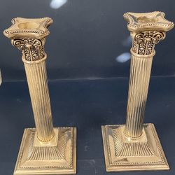 Antique Silver plate Corinthian Column Candlesticks 