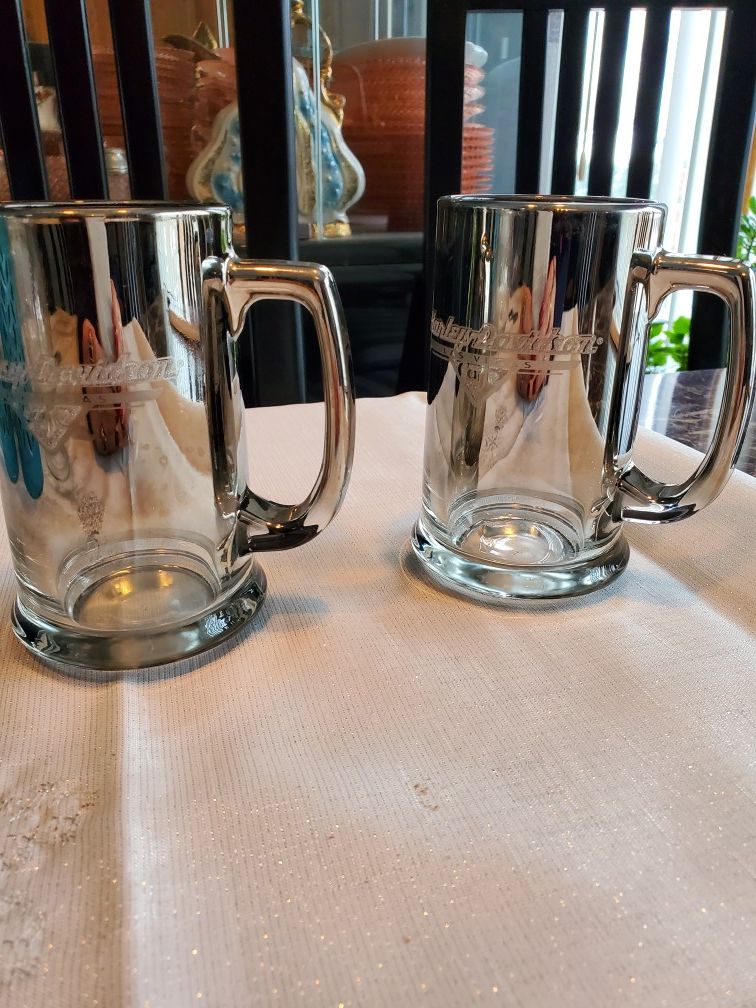 Harley Davidson silver glass mugs