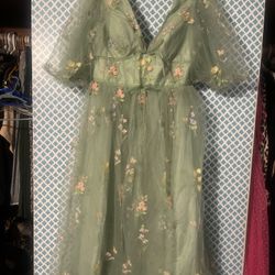 Prom Fluffy Slleve Embroidered Dress