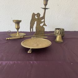 Brass Candle holders & Accessories Lot Of 5