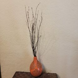 Orange Embossed Glossy Ceramic Vase