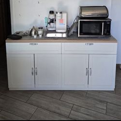Modern White Kitchen Buffet / Coffee Bar Cabinet