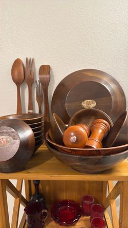 Wooden Salad Bowl Set with Serving Utensils