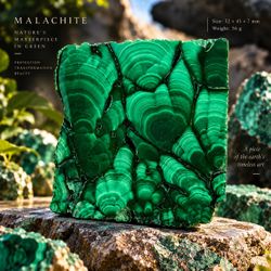 Natural Malachite Slab 56g Green Banded Crystal Mineral Specimen 52mm