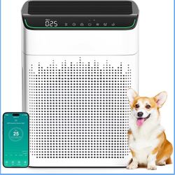 Air Purifiers for Home Large Room up to 1690 ft², HEPA Filter with PM 2.5 Monitor, WiFi and Alexa Compatible, Dual Air Intake for Smoke, Odor, Ivory