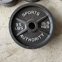 Set of two 35lbs Olympic barbell weight plates