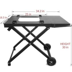 BSARTE METAL Collapsible Grill Stand Fits Ninja Outdoor XSKSTAND for Woodfire OG701 OG751 (OG700 Series) Grills with Side Shelf, Tissue Holder, Side H