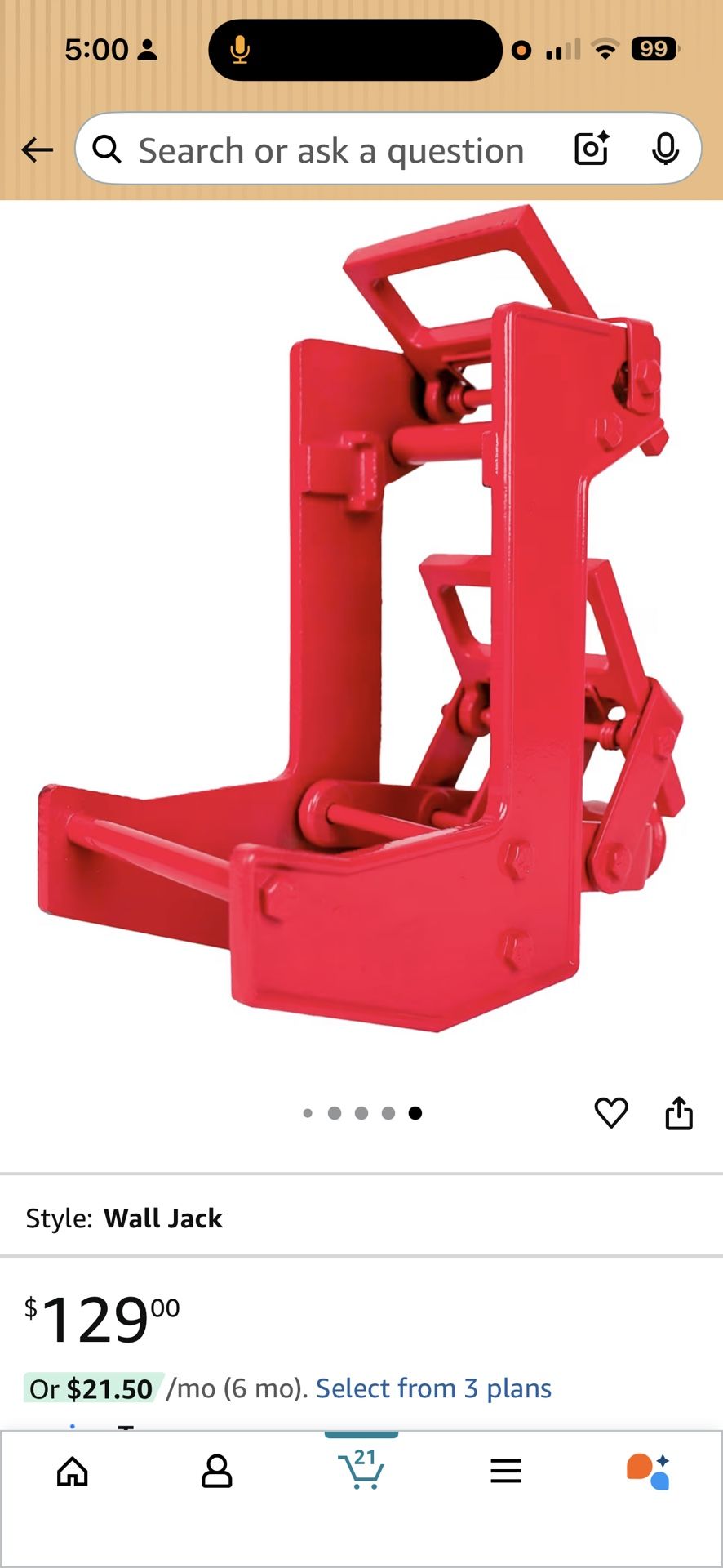 Guardian 2601 Portable Wall Jack For Use with 1-1/2 X 3-1/2 Inch Wood Poles Or 3-1/4 inch OD Steel Pipe 1000lb Load Capacity Cast Iron