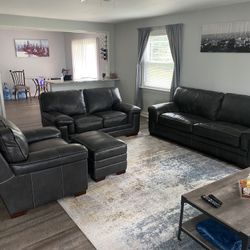 Myars Leather 4-piece Sofa, Loveseat, Chair, Ottoman