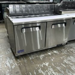 61 1/4" Sandwich Salad Prep Table Refrigerator – Polarman PLM-S60S Stainless Steel, 2 Solid Doors