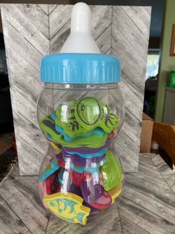 Large Plastic Baby Bottle Bank w/Bath Stickies