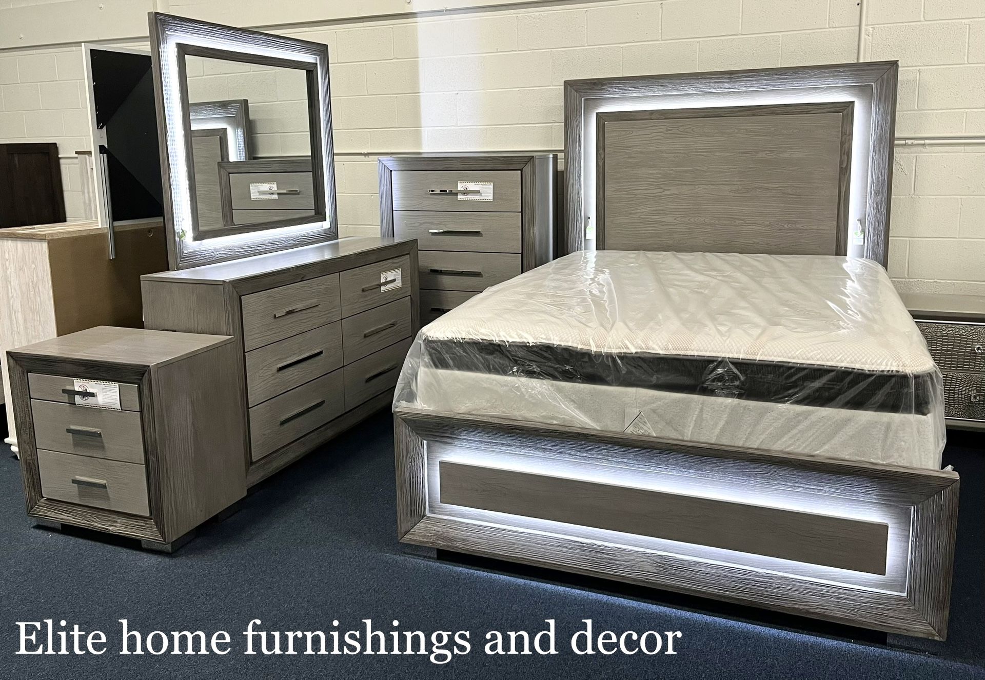 Special ‼️ 4 Pc Queen Bedroom Set ( Bed frame, Dresser, Mirror And One Nightstand)