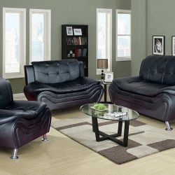 3pcs Black Sofa-Love and Chair 👍FREE FINANCING AVAILABLE 👉 0️⃣ DOWN PAYMENT ❗NO CREDIT CHECK❗ 