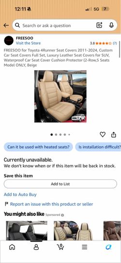 2010-2024 5th Gen 4Runner seat covers for the first and second round row and cargo cover for a third row