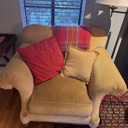 Oversized Velvet Armchair With Wooden Legs And Hardwood Frame