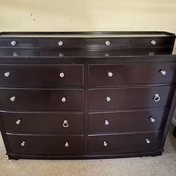Dark Solid cherry wood large dresser with long jewelry box on top