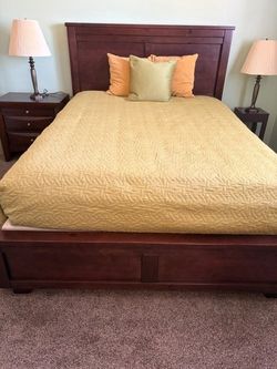 Queen size bed, frame, wood headboard, footboard and mattresses