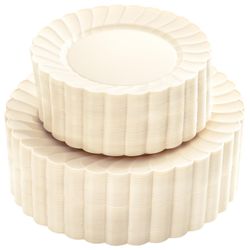 100PCS Ivory Scalloped Plastic Plates for 50 GUEST