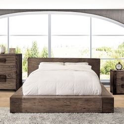 Brand New Rustic Natural Tone Queen Size Low Profile Bed Frame