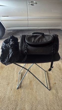 Harley Davidson Duffel Bag Straps On The Back Of A Sissy Bar