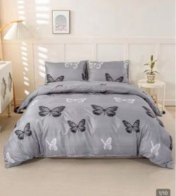 3-Piece Butterfly Pattern Duvet Cover Set (1 Duvet Cover And 2 Pillowcas queen size