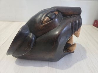 Hand-Carved Mexican Wooden Jaguar Head – Chichén Itzá
