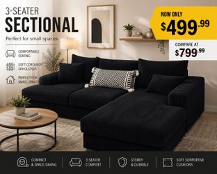 Sectional sofa couch l shape black
