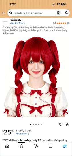 Probeauty Short Red Wig with Detachable Twin Ponytails