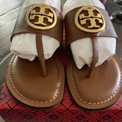 New Tory Burch Benton Band Calf Leather Flat Thong Sandals 