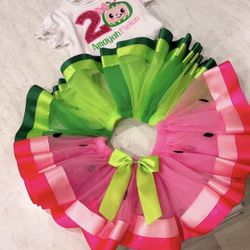 Cocomelon second birthday outfit with the watermelon skirt