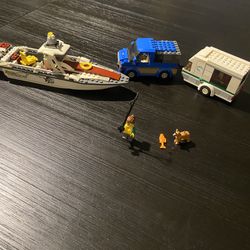 lego boat and car plus camper set 