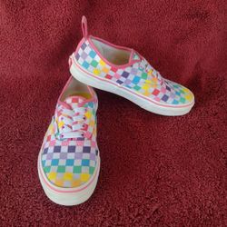 Vans Kids Authentic Elastic Lace Checkerboard Rainbow 2.0