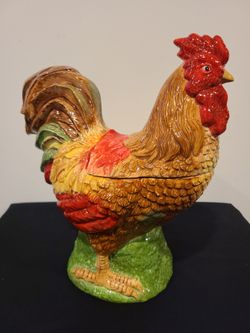 Vintage Sakura Hand Painted Porcelain Rooster Cookie Jar