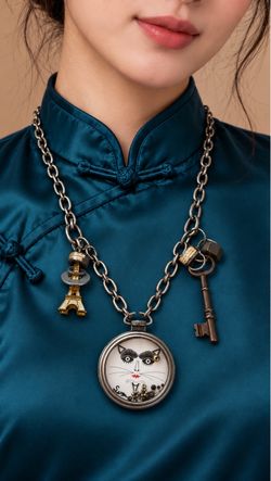 The Cat’s Secret Key — Steampunk Charm Necklace