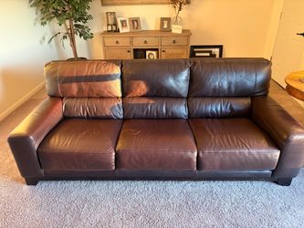 Macy’s Dark Brown Leather 3-Seat Sofa