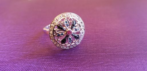 0.94 Ct Rough Natural Diamond .925 Sterling Silver Ring Size 7