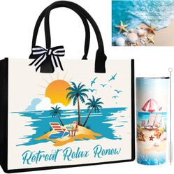 Gift Set Huge Canvas Beach Bag Tumbler Eyeshades Scented Candle Orange Towelettes Straw and straw cleaning brush