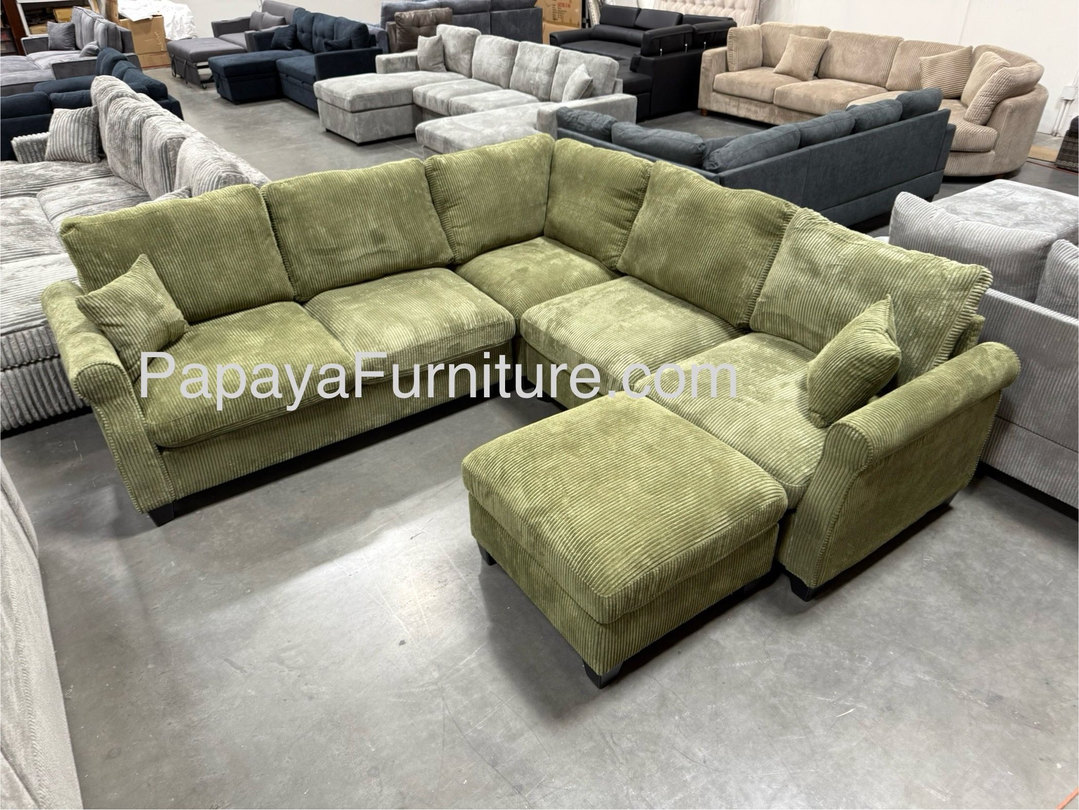 New! Plush Sage Green Sectional, Sectional And Storage Ottoman, Sectionals, Sofa, Couch, Beige Couch, green Couch, Corduroy Sectional, Plush Sofa